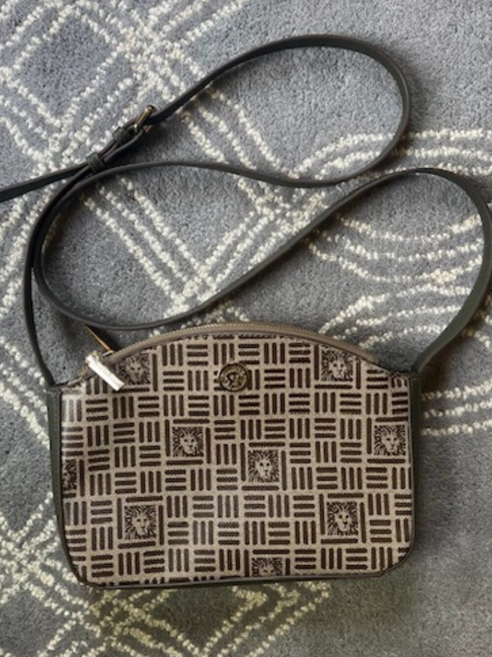 Anne Klein Crossbody Gold Metal Lion Logo Adjustable Strap  Shoulder  Bag Purse